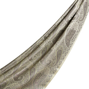 Beige Jacquard Hand Woven Prime Silk Scarf - Thumbnail