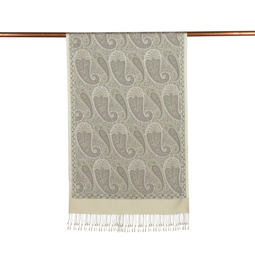 Beige Jacquard Hand Woven Prime Silk Scarf