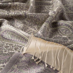 Beige Jacquard Hand Woven Prime Silk Scarf - Thumbnail