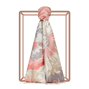 Beige Nihavent Print Silk Scarf - Thumbnail