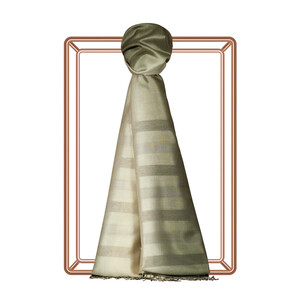 Beige Oil Green Mono Striped Gradient Silk Scarf - Thumbnail