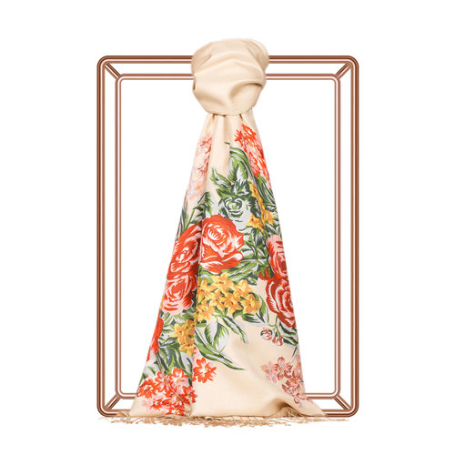 Beige Palace Garden Print Silk Scarf