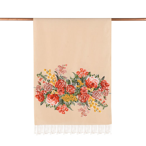 Beige Palace Garden Print Silk Scarf