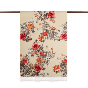 ipekevi - Beige Peony Garden Print Silk Scarf (1)