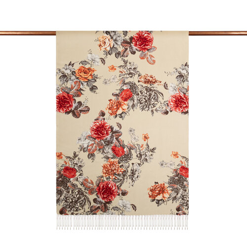 Beige Peony Garden Print Silk Scarf
