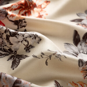 Beige Peony Garden Print Silk Scarf - Thumbnail