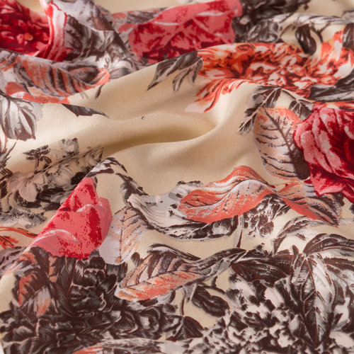 Beige Peony Garden Print Silk Scarf