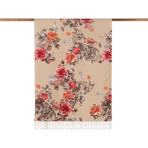 ipekevi - Beige Peony Garden Print Silk Scarf (1)