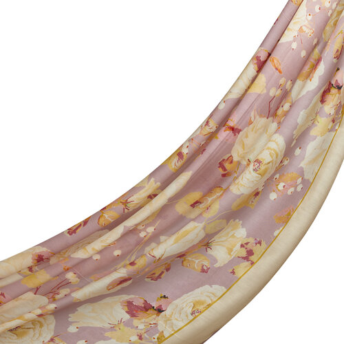 Beige Purple Camellia Cotton Rayon Scarf