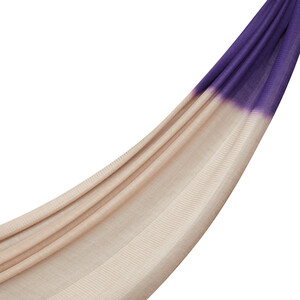 Beige Purple Gradient Block Cord Wool Silk Scarf - Thumbnail