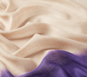 Beige Purple Gradient Block Cord Wool Silk Scarf - Thumbnail