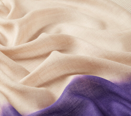 Beige Purple Gradient Block Cord Wool Silk Scarf