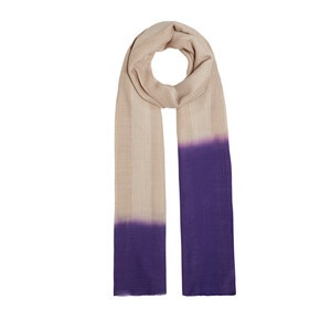 ipekevi - Beige Purple Gradient Block Cord Wool Silk Scarf (1)