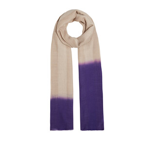 Beige Purple Gradient Block Cord Wool Silk Scarf - Thumbnail