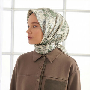 Beige Rebel Ivy Twill Silk Scarf - Thumbnail