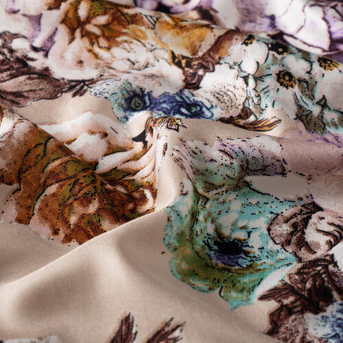 شال حرير تصميم ورود لون بيج