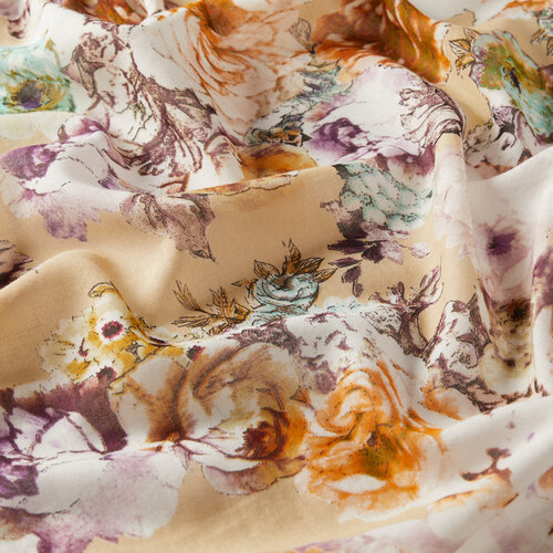 Beige Rose Sea Patterned Modal Cotton Shawl