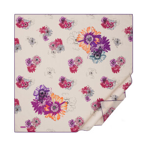 Beige Single Bloom Cotton Scarf - Thumbnail