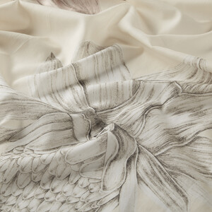 Beige Stone Ginger Flower Cotton Scarf - Thumbnail