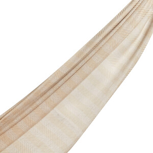 Beige Striped Linen Cotton Scarf - Thumbnail