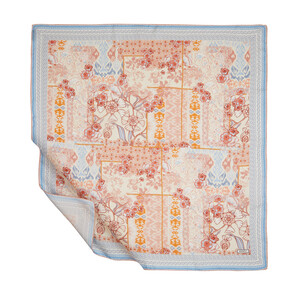 Beige Summer Patchwork Twill Silk Scarf - Thumbnail
