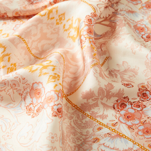 Beige Summer Patchwork Twill Silk Scarf