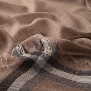 ipekevi - Beige Tartan Border Wool Silk Scarf (1)