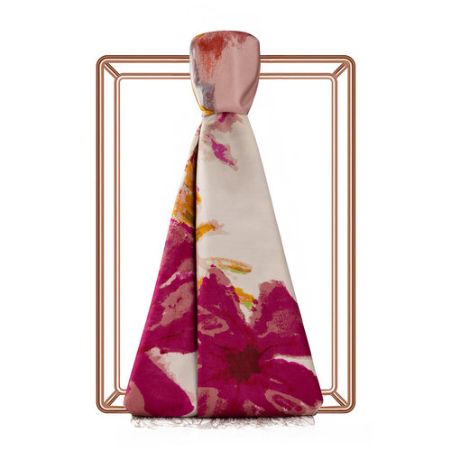 Beige Water Fleur Print Silk Scarf