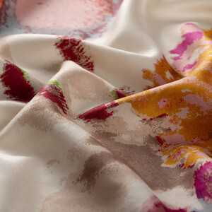 Beige Water Fleur Print Silk Scarf - Thumbnail
