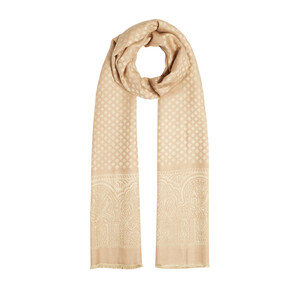 Beige Wool Silk Scarf - Thumbnail