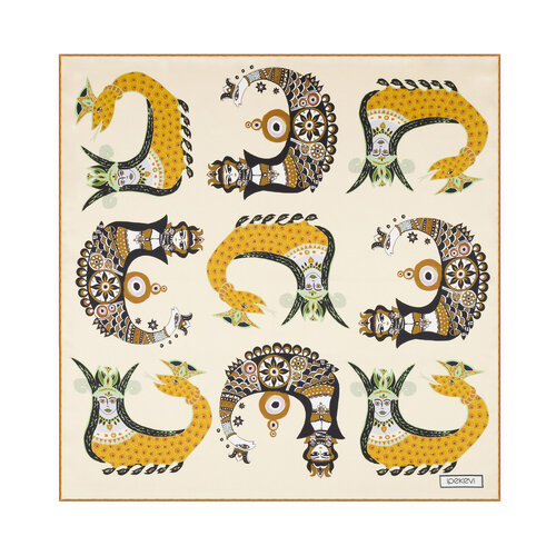 Bej Şahmeran Saten İpek Mendil