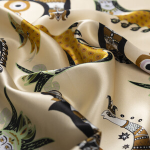 Bej Şahmeran Saten İpek Mendil - Thumbnail