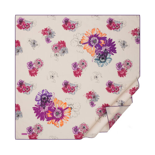 Bej Tek Çiçek Pamuk Eşarp