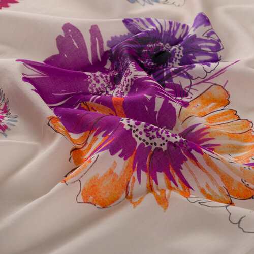 Bej Tek Çiçek Pamuk Eşarp