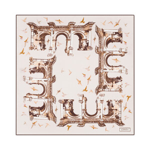 ipekevi - Bej Üç Kapılar Saten İpek Mendil