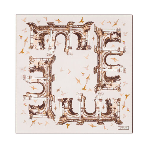 Bej Üç Kapılar Saten İpek Mendil