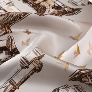 Bej Üç Kapılar Saten İpek Mendil - Thumbnail