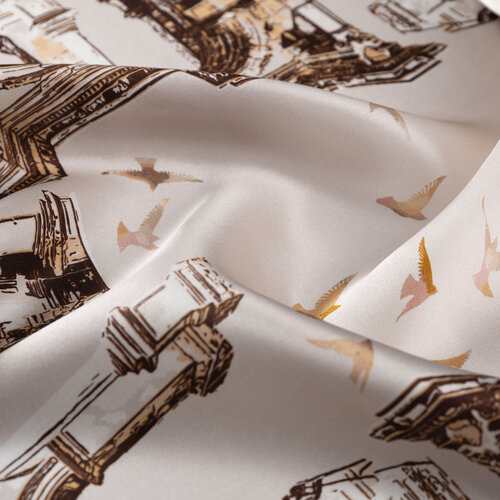 Bej Üç Kapılar Saten İpek Mendil