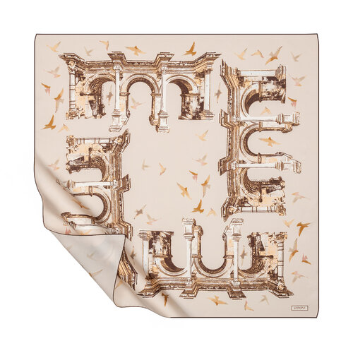 Bej Üç Kapılar Tivil İpek Eşarp