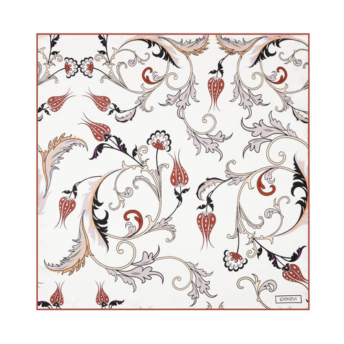 Beyaz Bakır Yıldız Şale Saten İpek Mendil