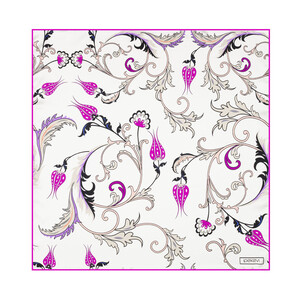 ipekevi - Beyaz Fuşya Yıldız Şale Saten İpek Mendil