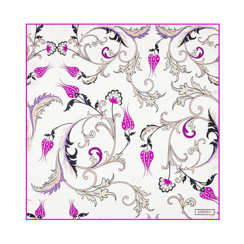 Beyaz Fuşya Yıldız Şale Saten İpek Mendil