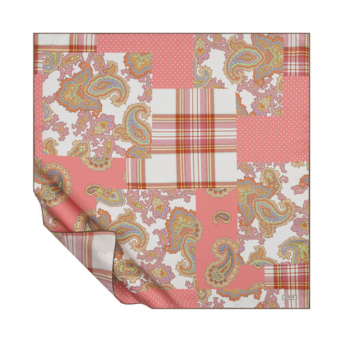 Beyaz Gülkurusu Karnaval Patchwork Tivil İpek Eşarp