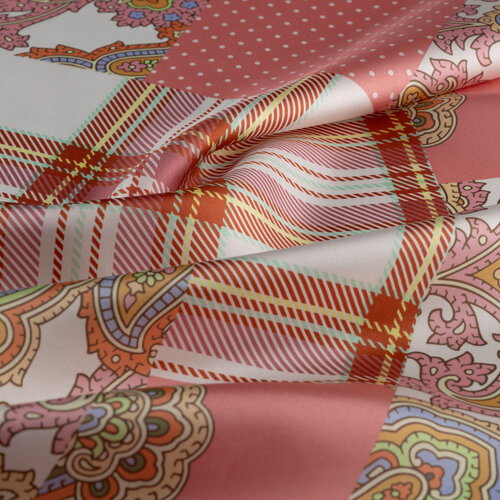Beyaz Gülkurusu Karnaval Patchwork Tivil İpek Eşarp
