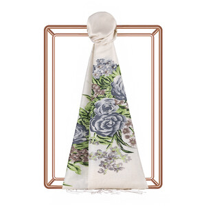 ipekevi - شال حرير بتصميم ورود لون أبيض وفضي ipekevi - شال حرير بتصميم ورود لون أبيض وفضي