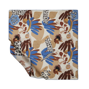 ipekevi - ايشارب حرير تويل تصميم ورود لون أبيض ونيلي