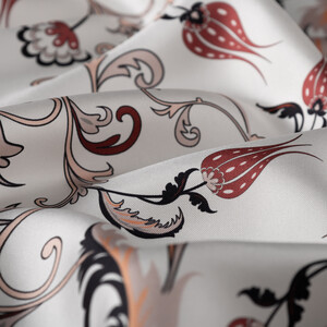 ipekevi - Beyaz Kızıl Bakır Yıldız Şale Tivil İpek Eşarp (1)