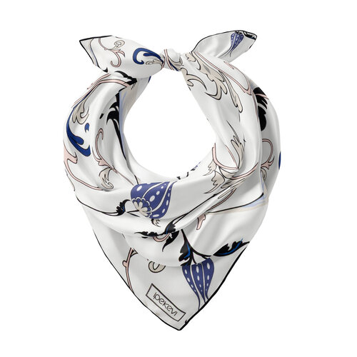 Beyaz Lacivert Yıldız Şale Saten İpek Mendil