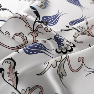 Beyaz Lacivert Yıldız Şale Saten İpek Mendil - Thumbnail