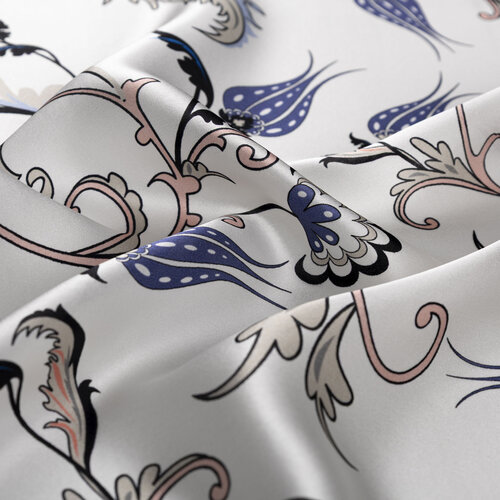 Beyaz Lacivert Yıldız Şale Saten İpek Mendil